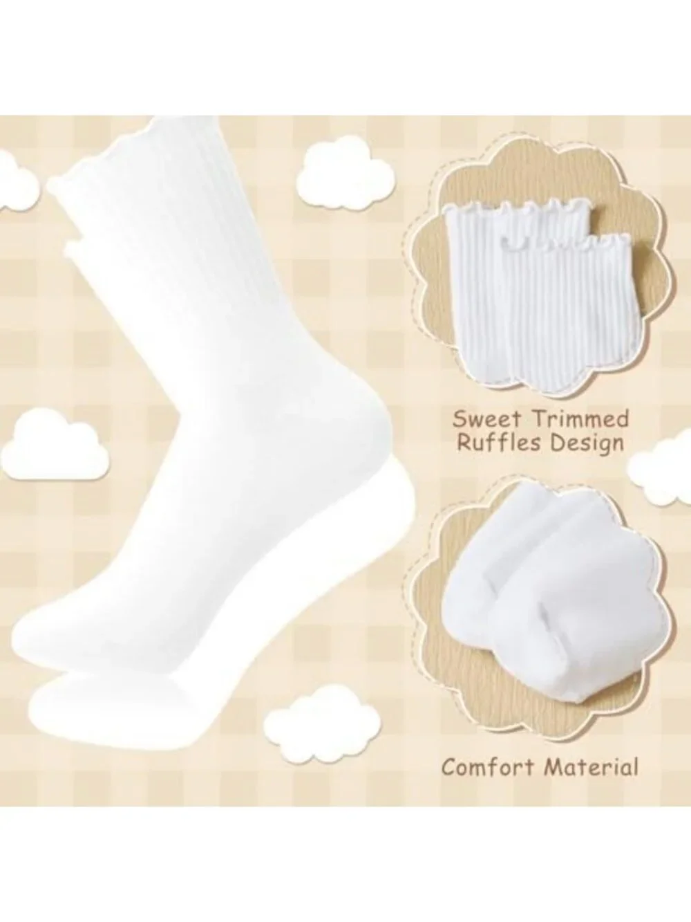 Bulk Ruffle Ankle Socks for Women - Breathable White Frilly Crew Socks